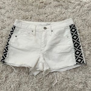 white shorts with black sides colorblock denim